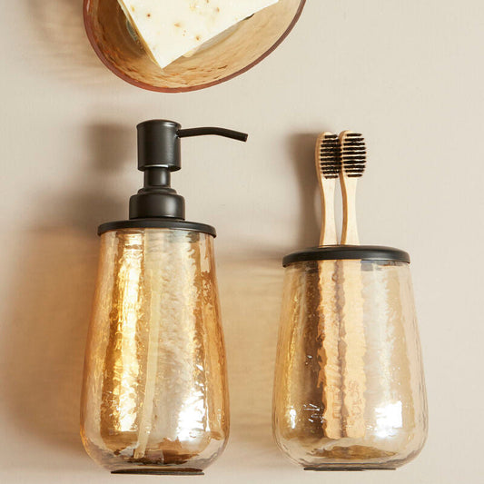 Allegra Black and Gold Glass Soap Dispenser with Textured Detail