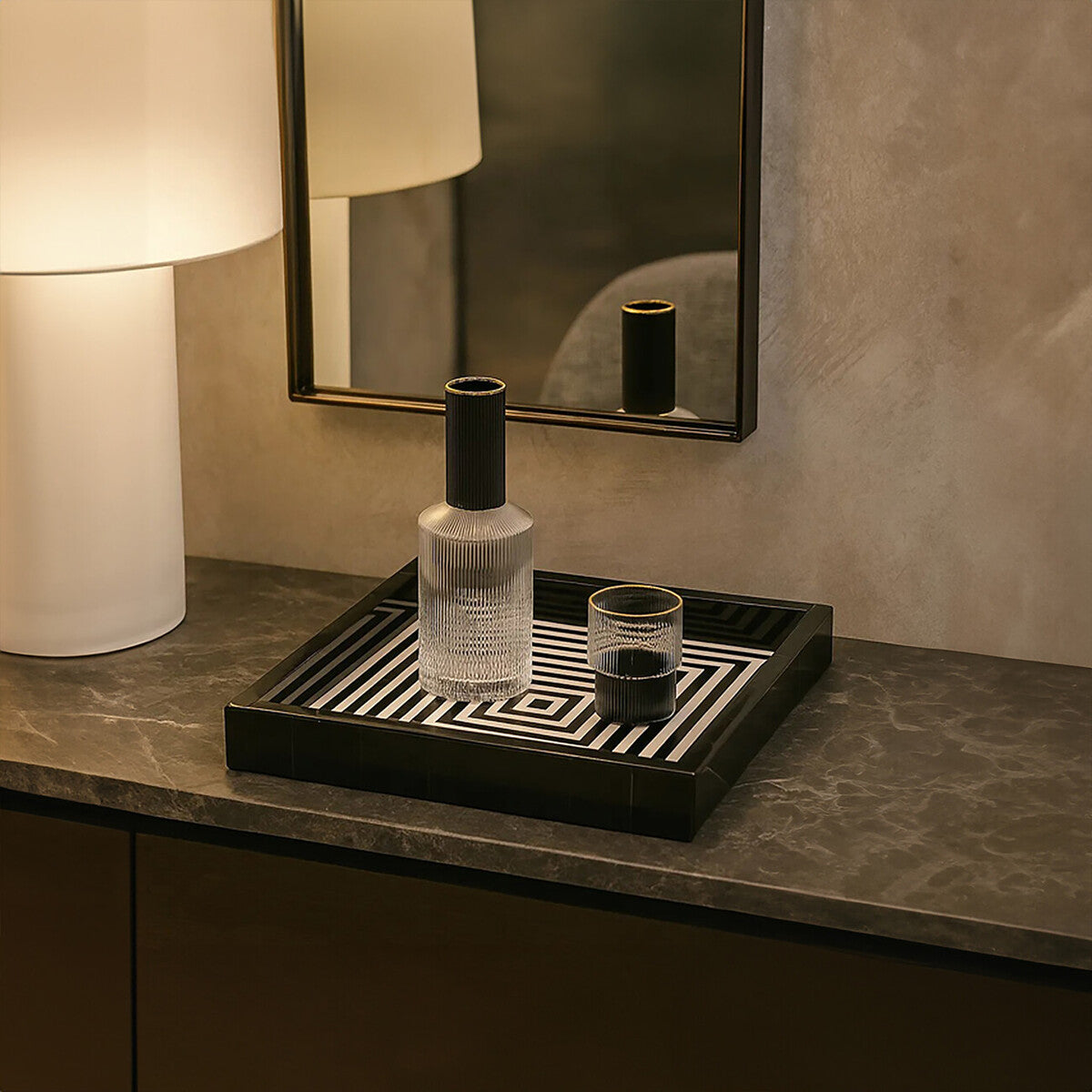 Donato Black And White Finish Square Tray