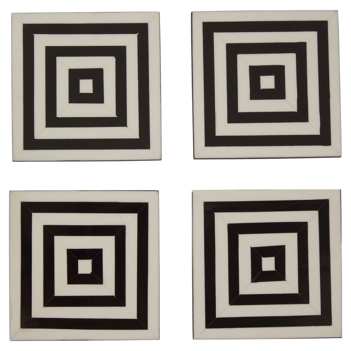 Donato Set of Four Black and White Stripe Coasters with Holder