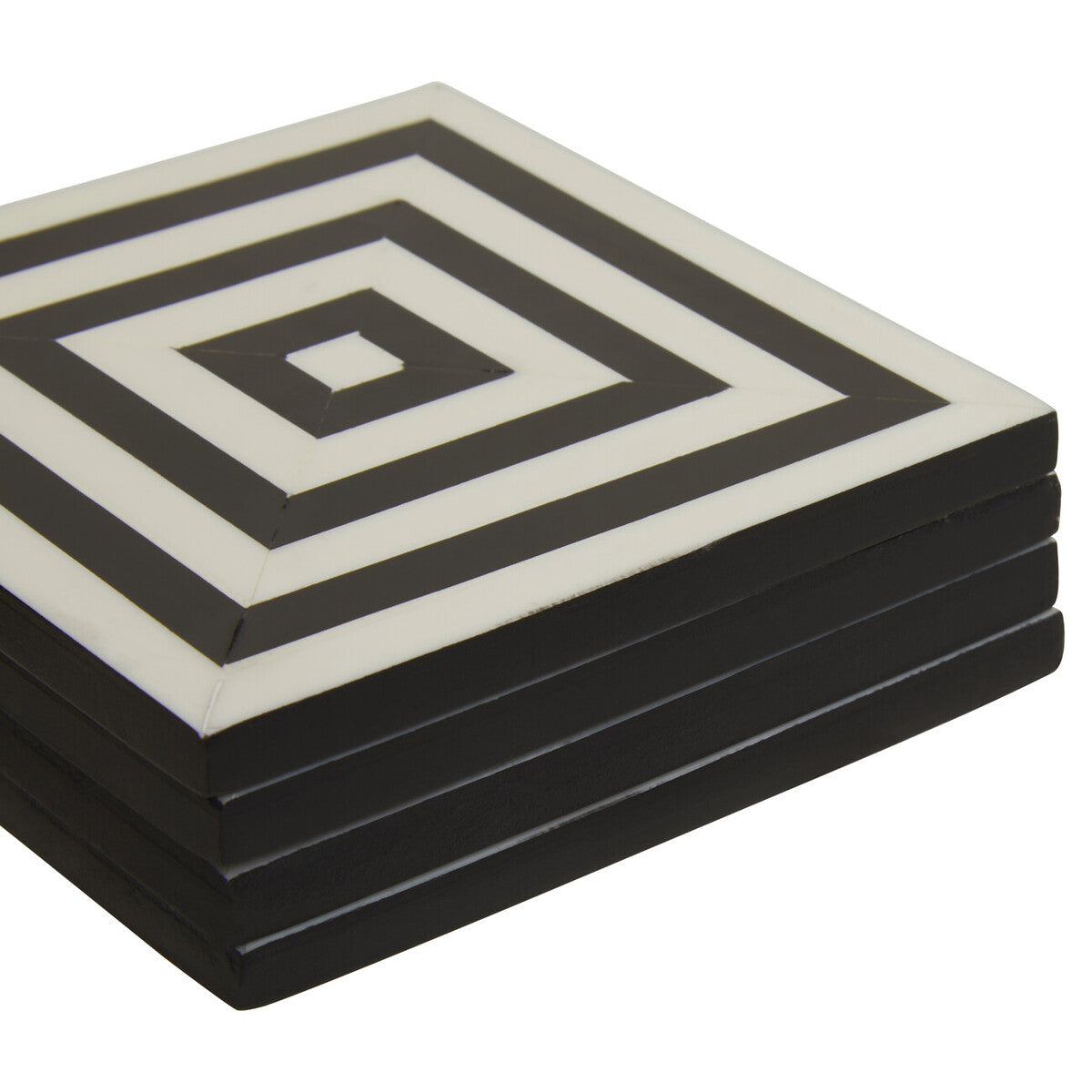 Donato Set of Four Black and White Stripe Coasters with Holder
