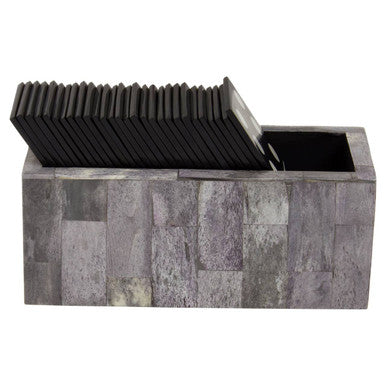 Grey Bone Domino Set with Black Dominoes | Churchill Games