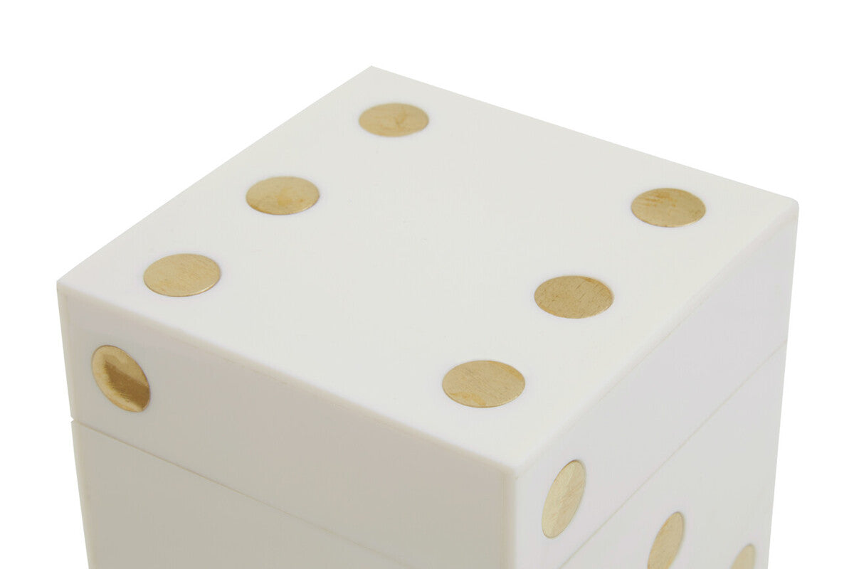 White and Gold Dice Box with Five White Dice | Churchill Games