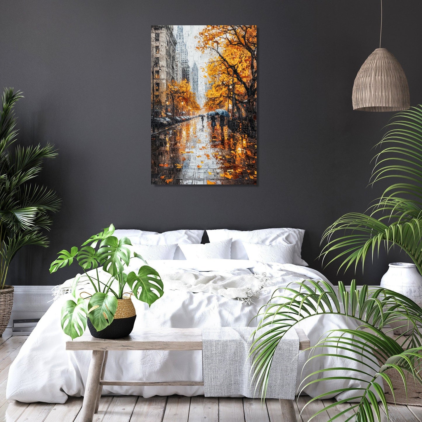 Autumn Rain City Canvas
