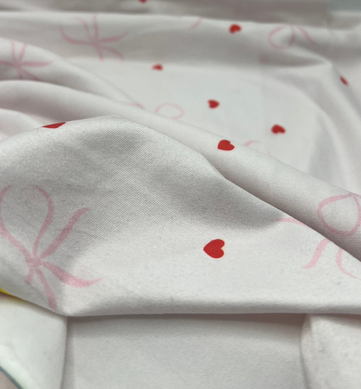 Soft Pink Heart Bow Super Soft Print Spun Poly Stretch Fabric