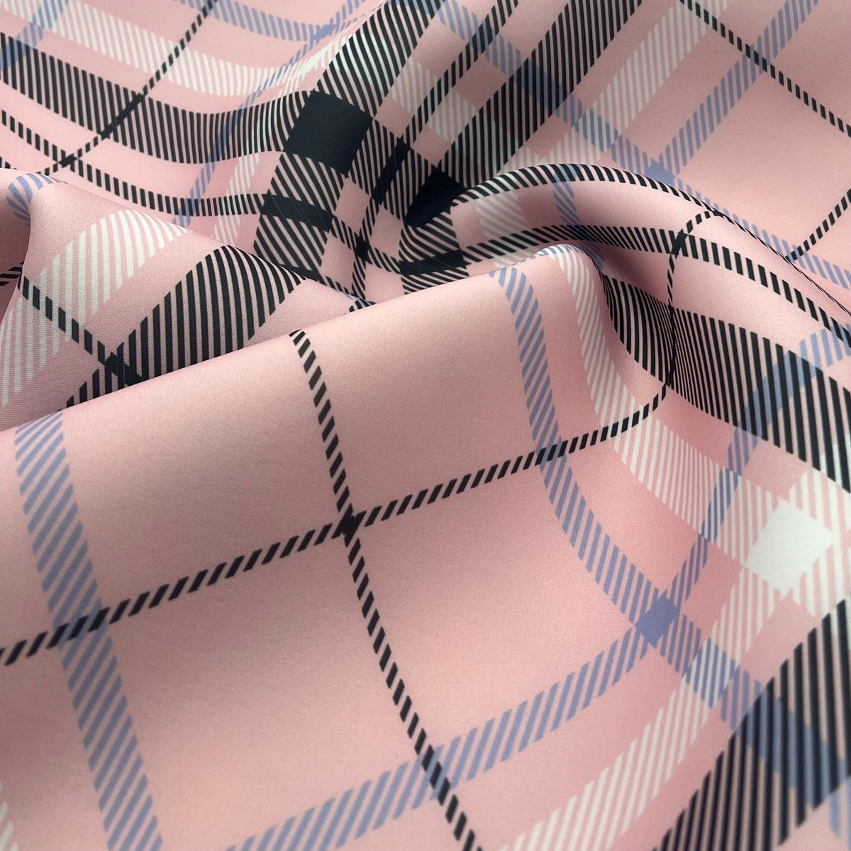 Pink Check Scuba Foam 3D Mono Jersey Fabric 2 Way Stretch