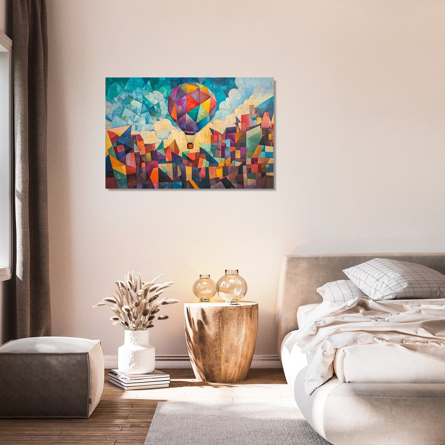 Balloon Over Geometric Canvas