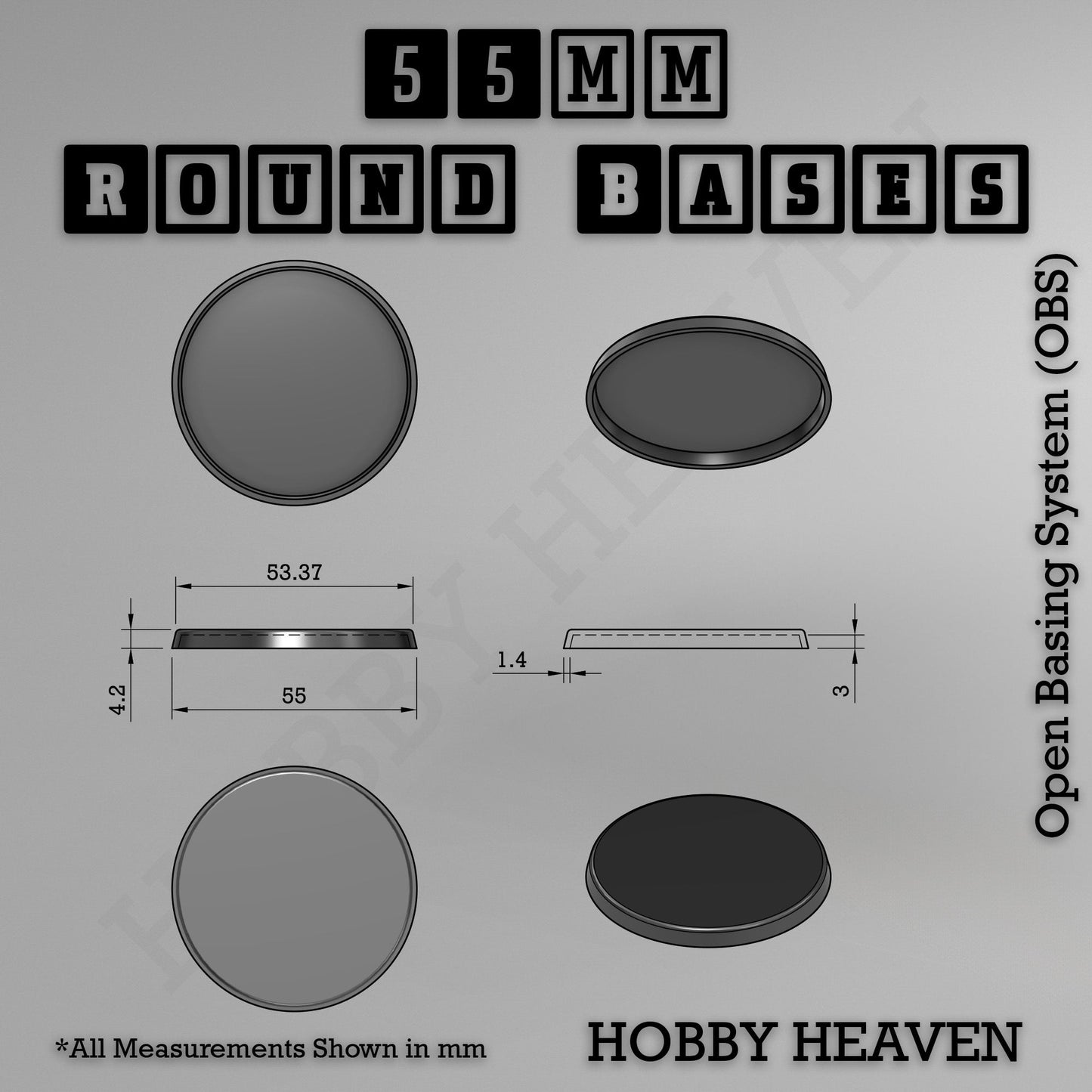 55mm Round Textured Bases 3D Printed Infinity Compatible