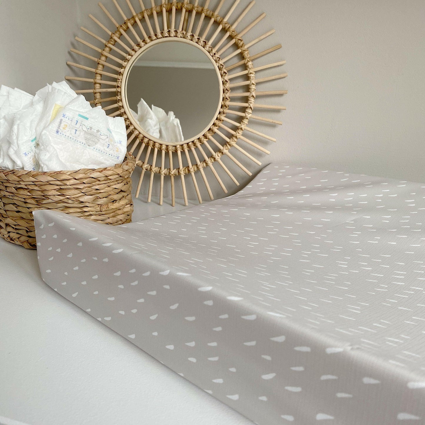 Anti-Roll Wedge Changing Mat - Greige Dash Print