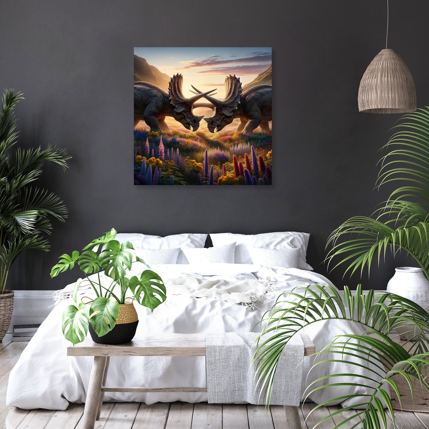 Meadow Duel Triceratops Canvas