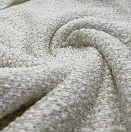 Ivory Boucle Metallic Thread Knit Fabric 2 Way Stretch Fabric