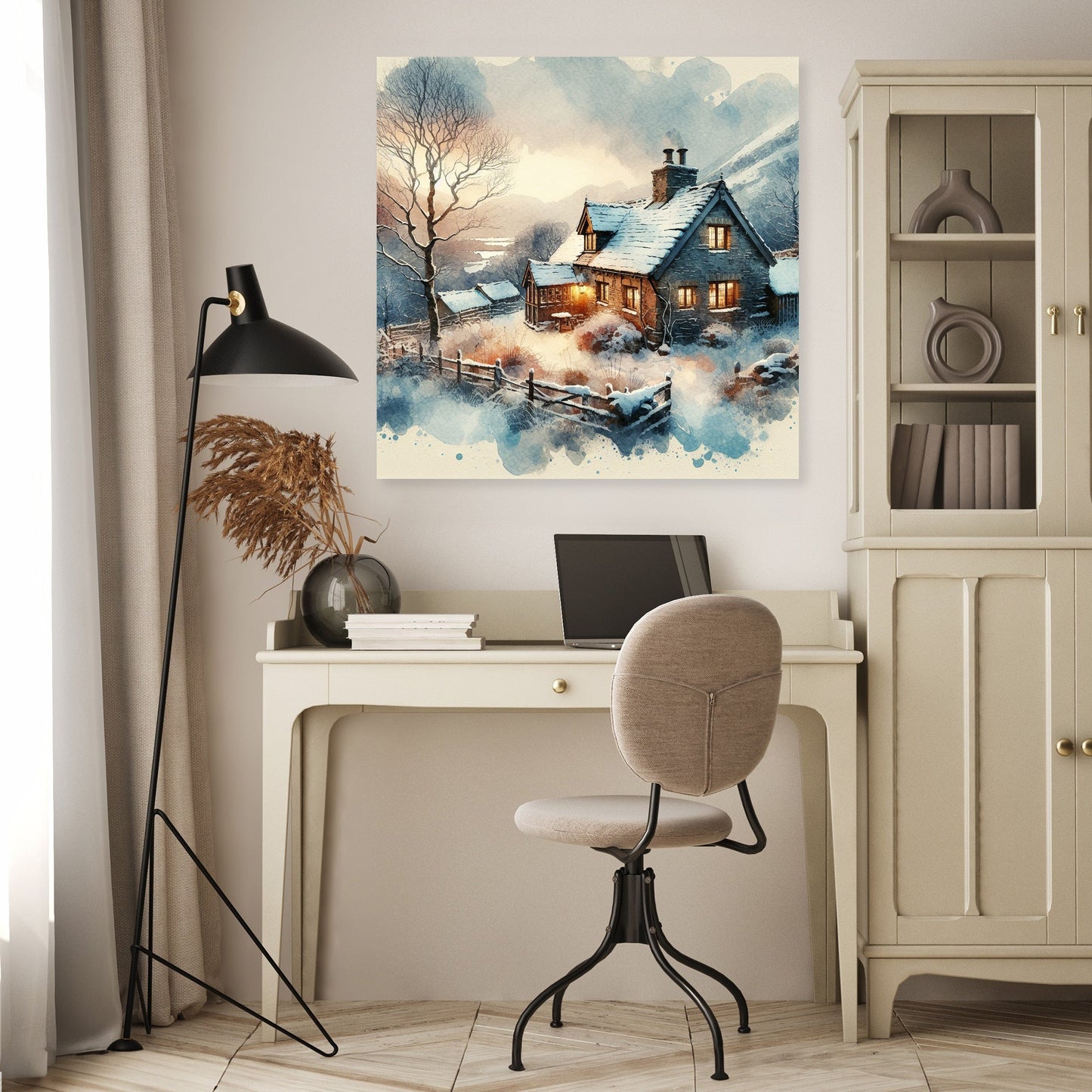 Winter's Embrace Cottage Canvas
