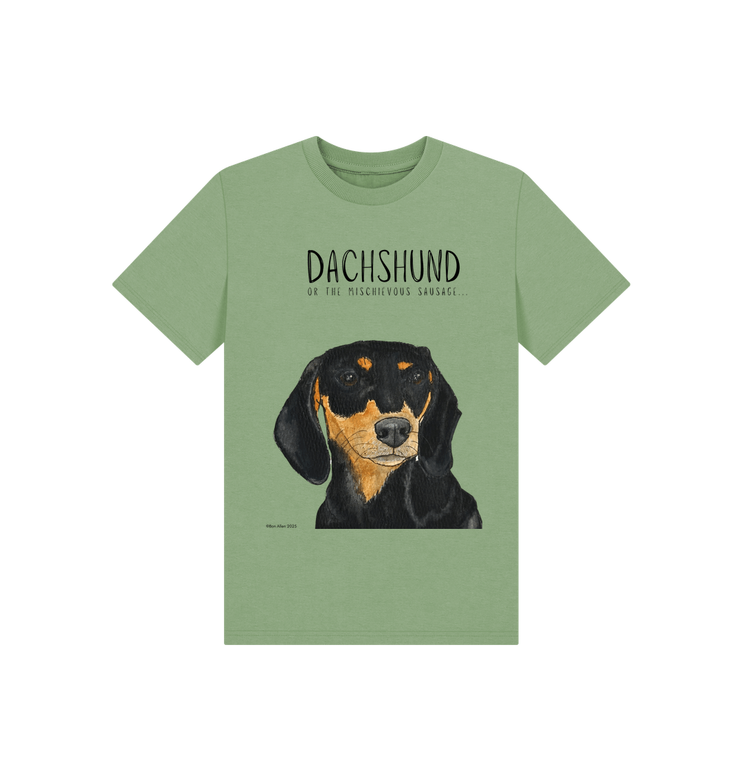 Mischievous Black & Tan Hot Dog Kids' T-Shirt – Small Pup, Big Attitude!