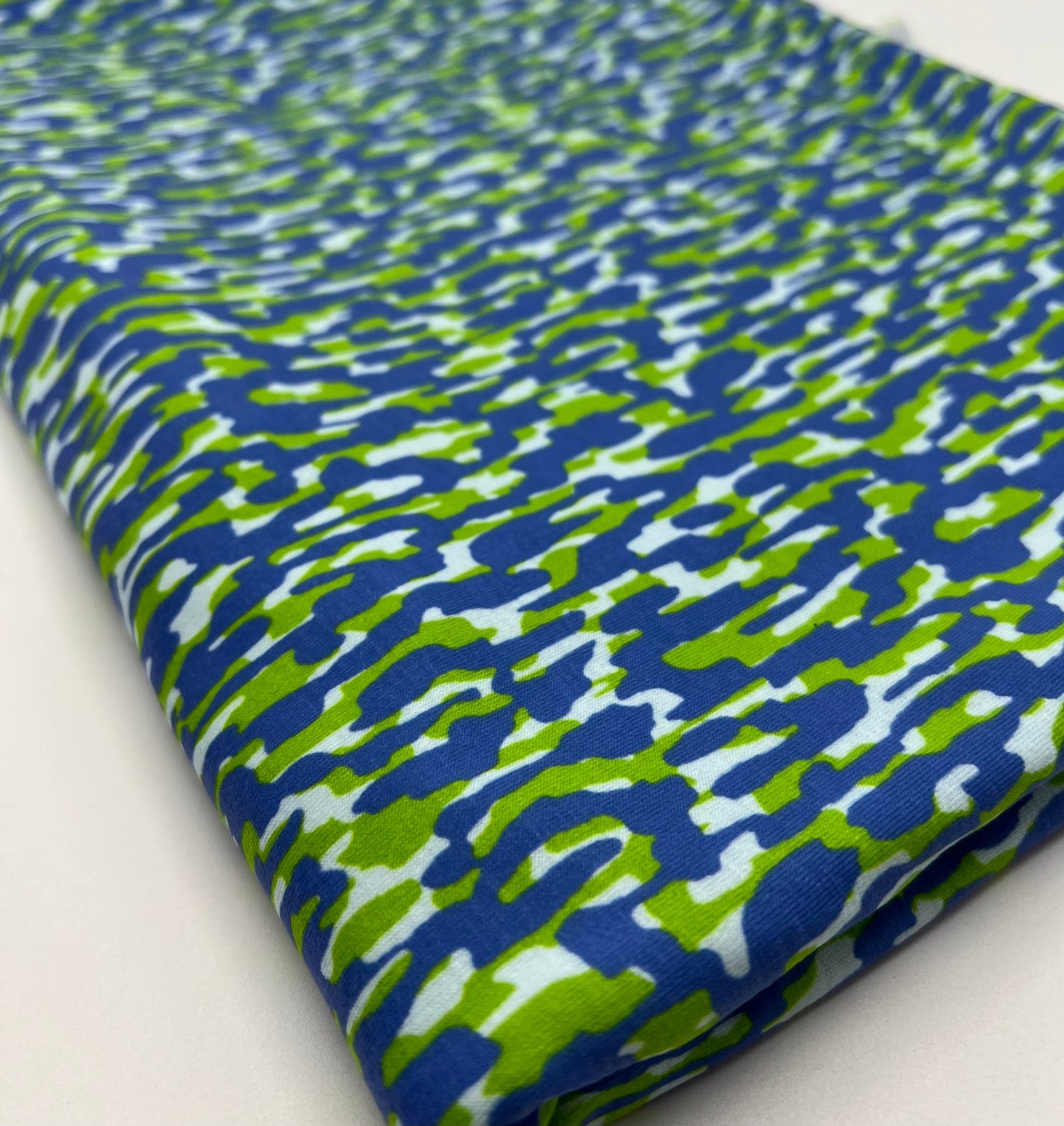 Blue Green Multi Mix Print Spun Poly Stretch Fabric