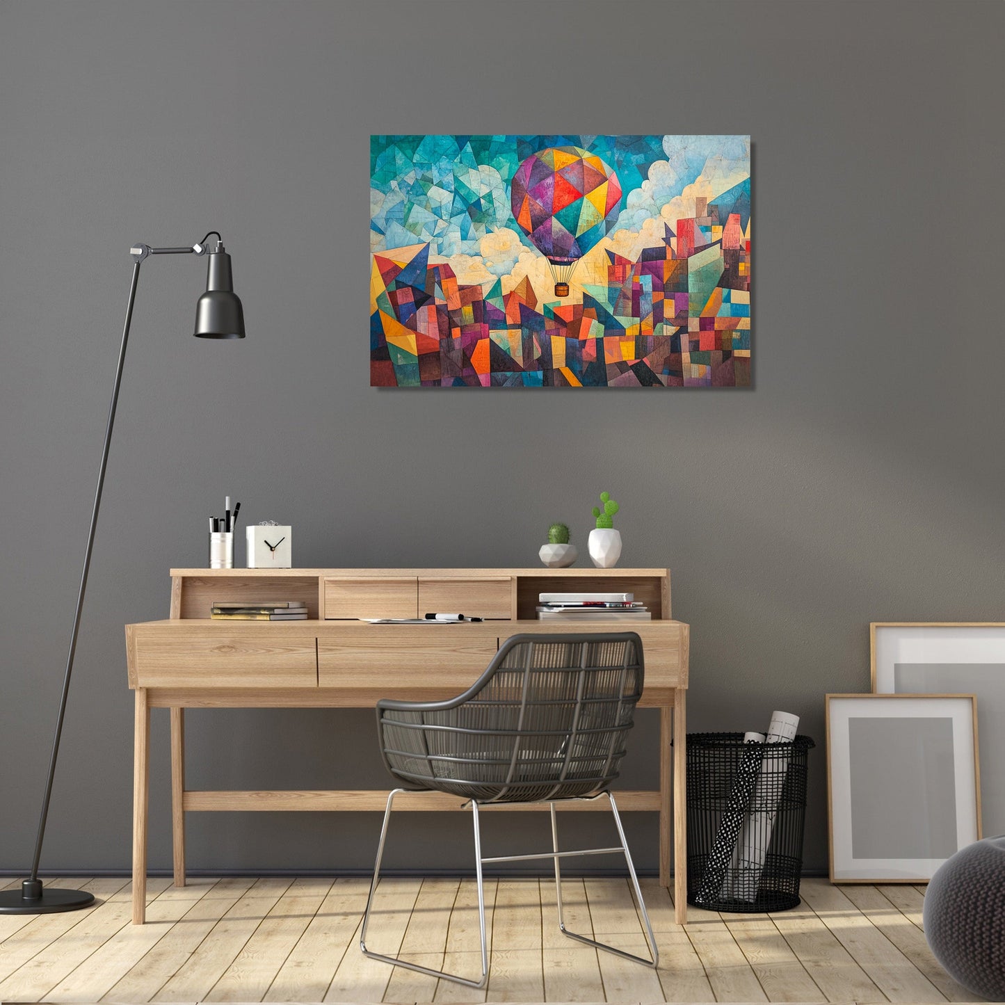 Balloon Over Geometric Canvas