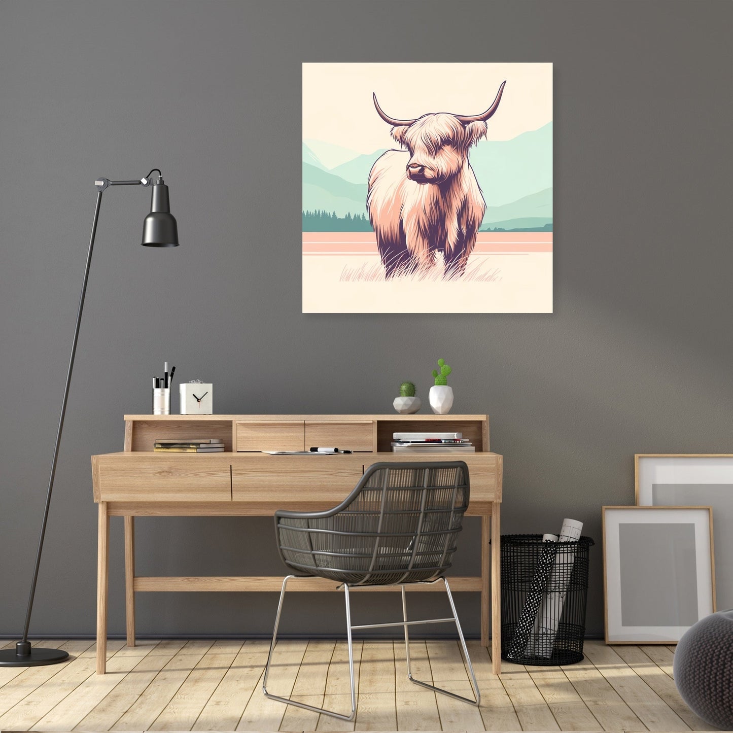 Pastel Highland Cow Minimalism Canvas