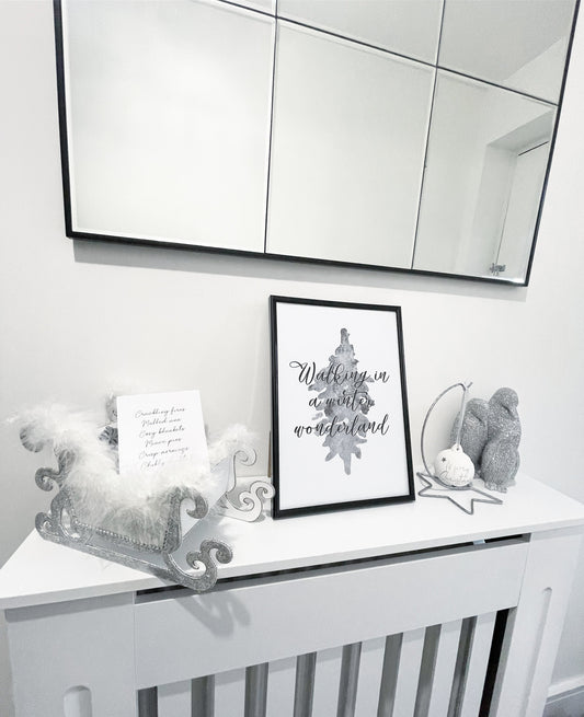 Walking In A Winter Wonderland Grey Tree Winter Christmas Seasonal Wall Home Decor Print