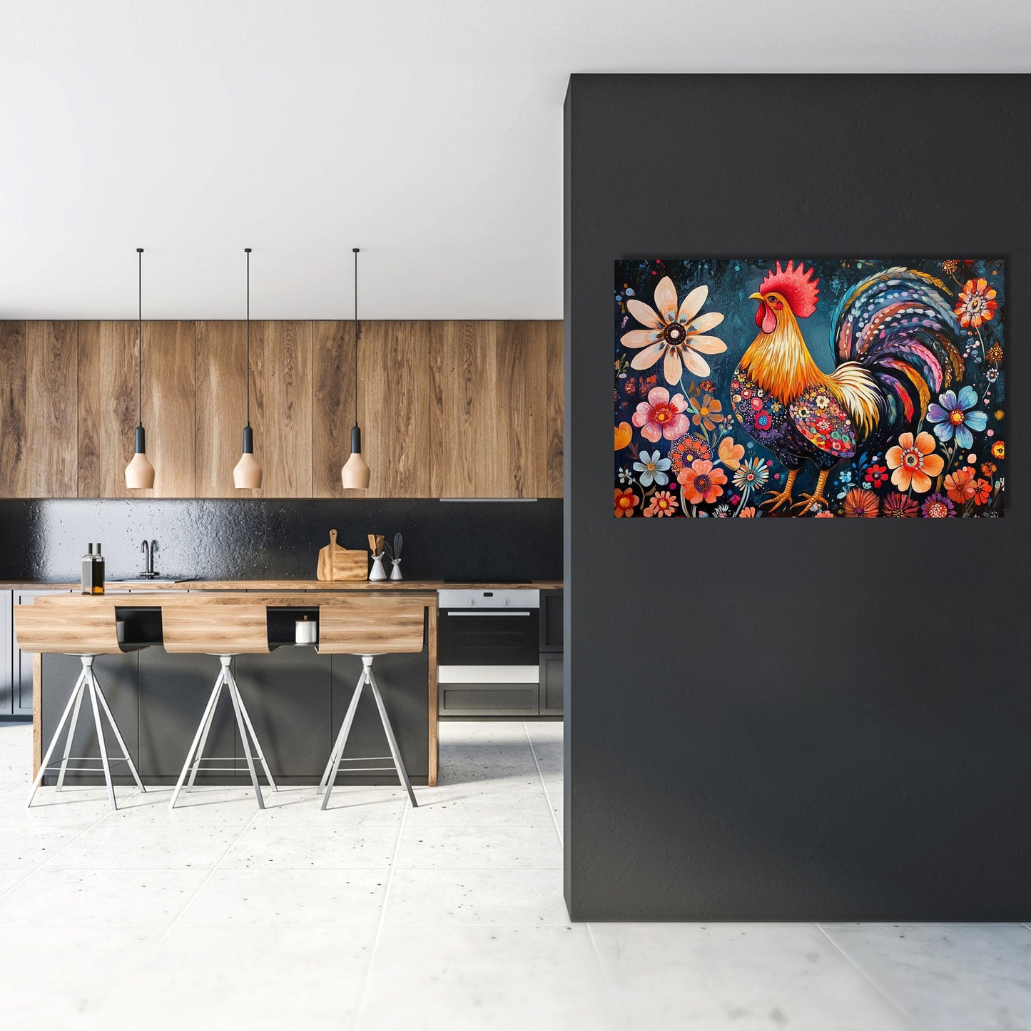 Rooster's Floral Canvas
