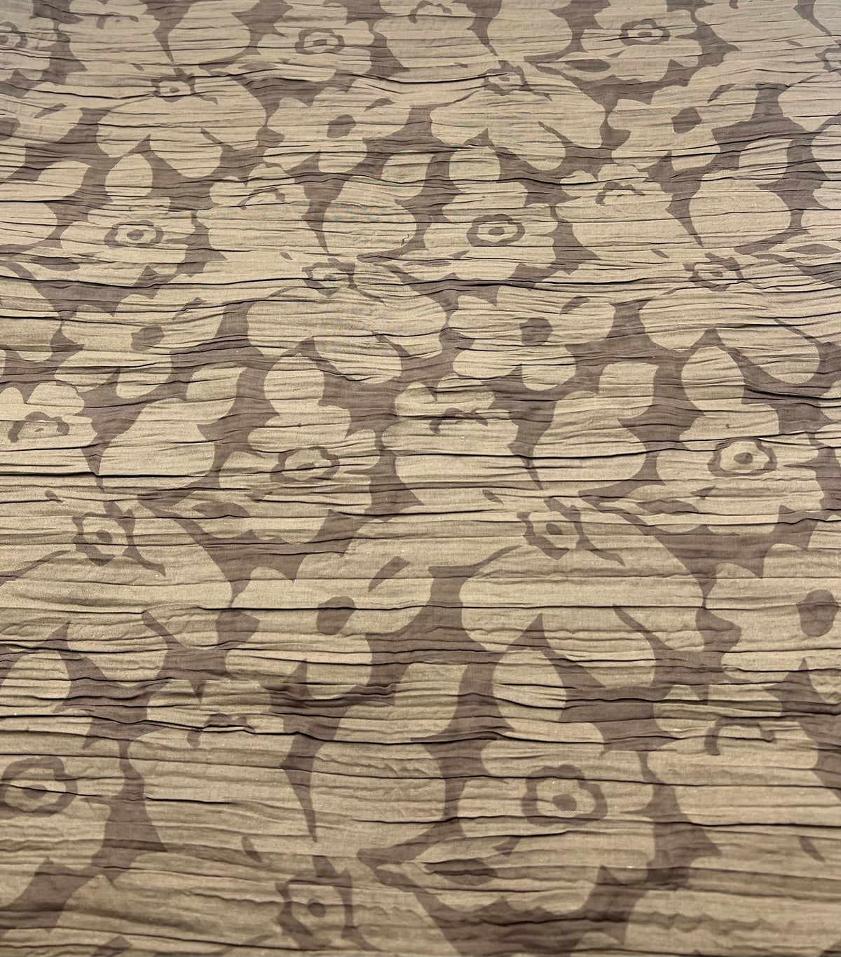 Brown Floral Crinkled Lightweight Non Stretch Fabric