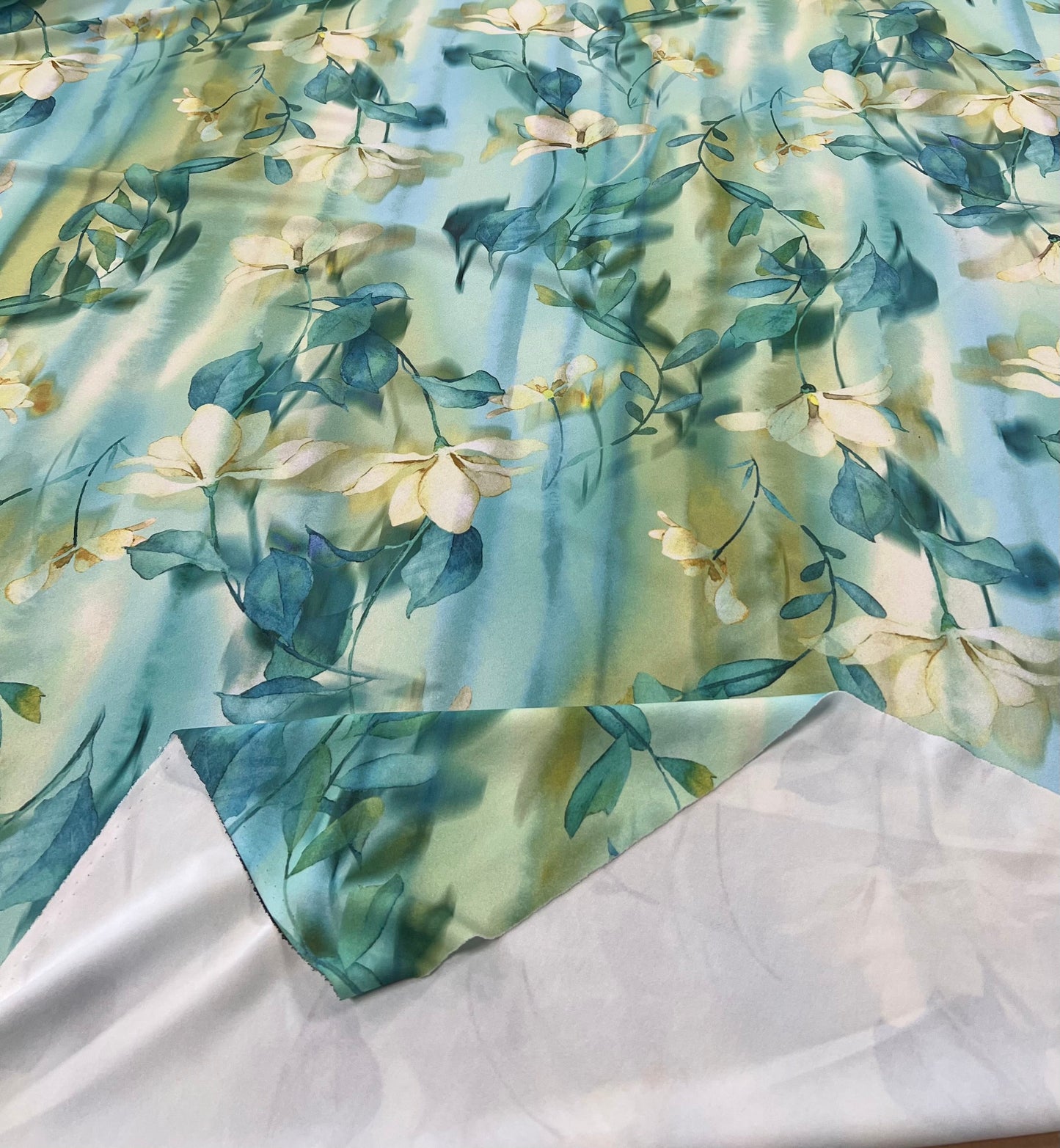 Green Floral Printed Scuba Crepe Jersey Fabric 2 Way Stretch