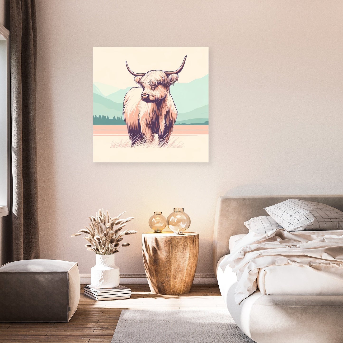 Pastel Highland Cow Minimalism Canvas