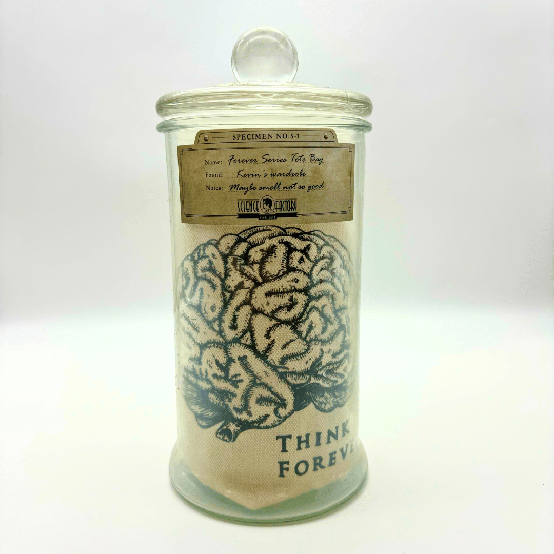 Mr Sci Glass Specimen Jar & Science Tote Bag Think Forever (Brain)