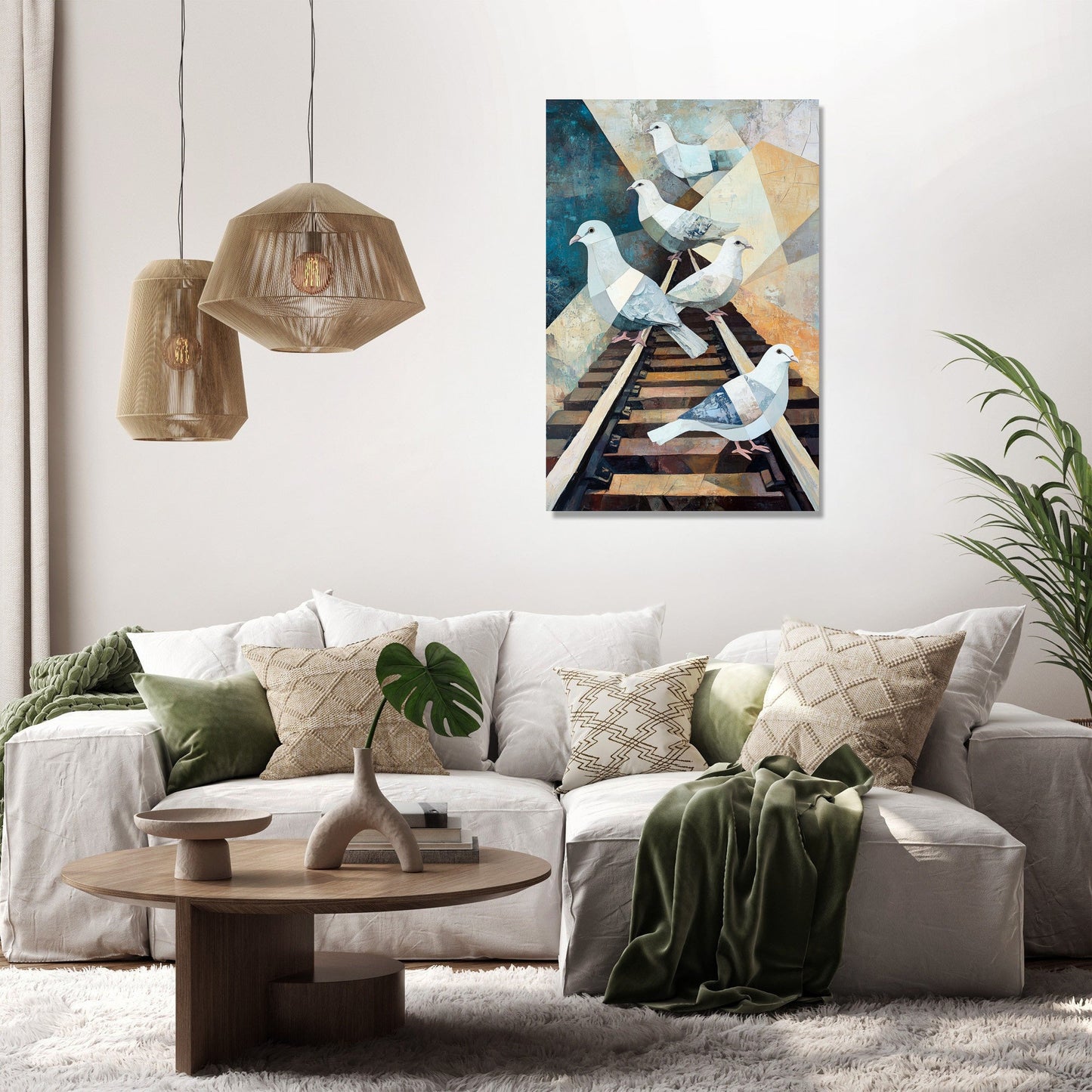 Geometric Doves Railway Canvas