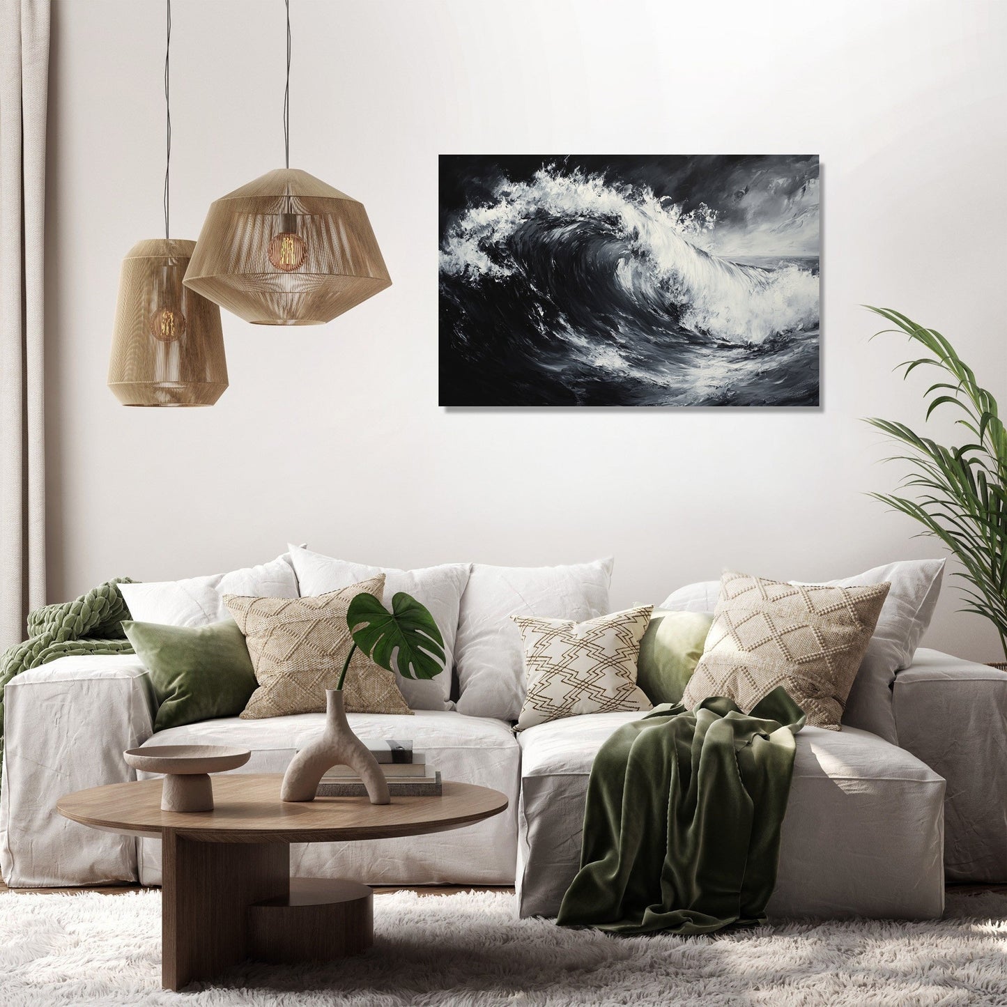 Monochrome Serenity Wave Canvas
