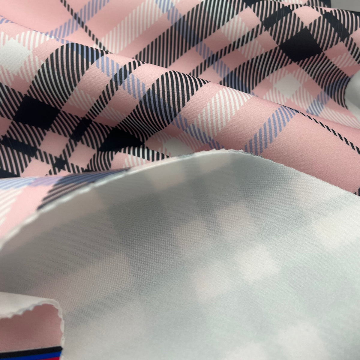 Pink Check Scuba Foam 3D Mono Jersey Fabric 2 Way Stretch