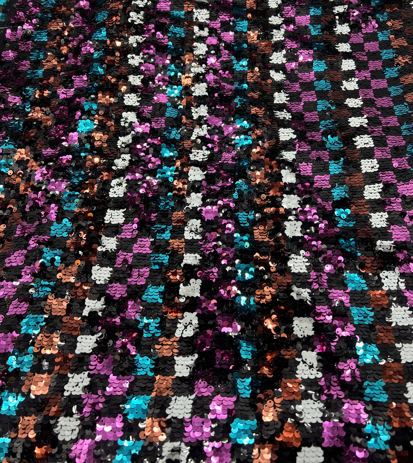 Multi Colour Sequin Detail Textured Mesh Stretch Fabric