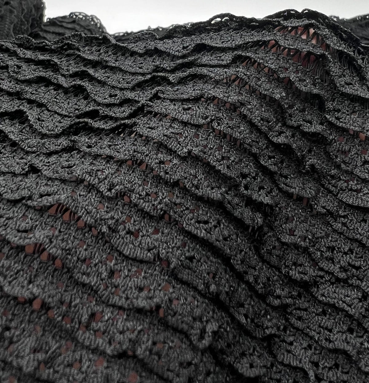 Black Ruffle Crochet Frill Knitted Stretch Fabric 300GSM