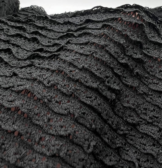 Black Ruffle Crochet Frill Knitted Stretch Fabric 300GSM