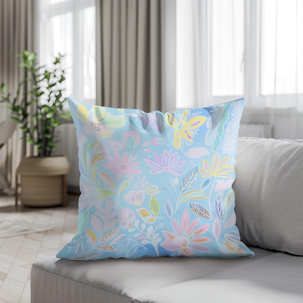 Pastel Folk Blossoms Cotton Cushion