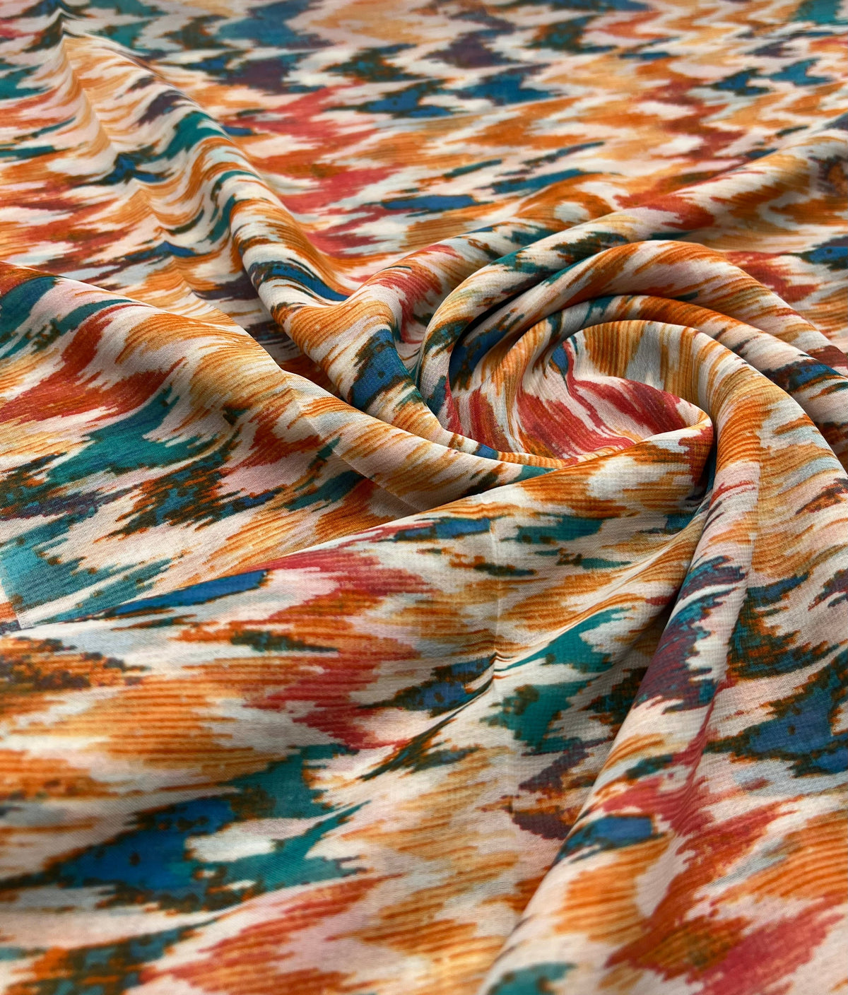 Orange Mix Printed Chiffon Dress Fabric