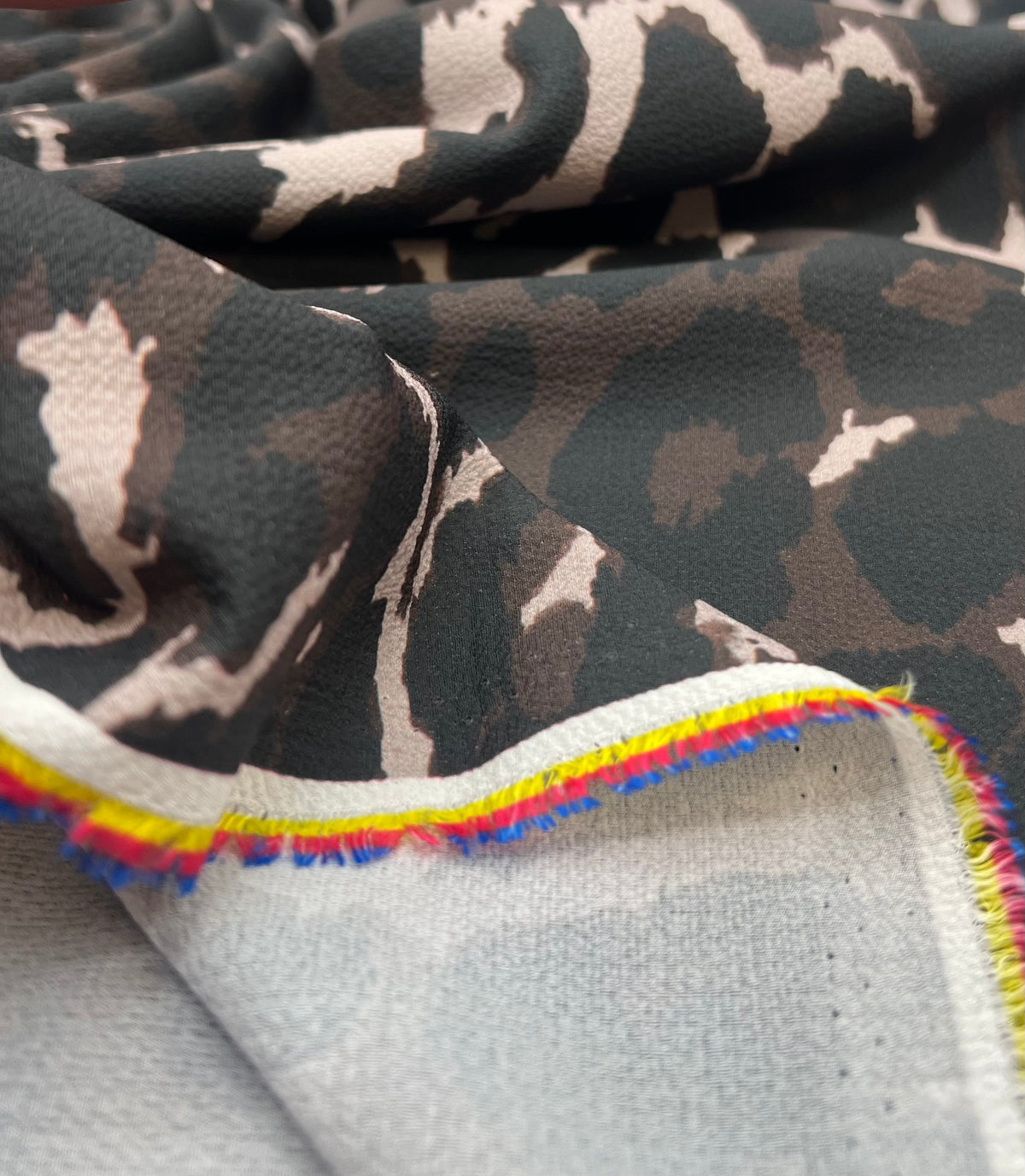 Brown Grey Leopard Print Lightweight Bubble Crepe Fabric