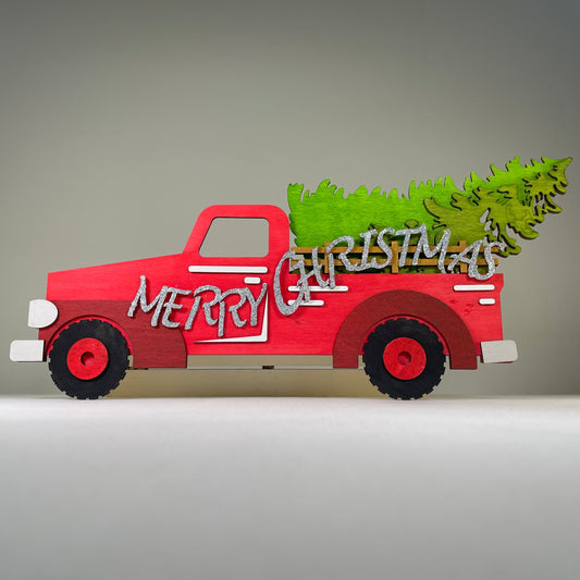 Merry Christmas Truck Tree Sign - Handmade Ornament by Curious Rabbit ®
