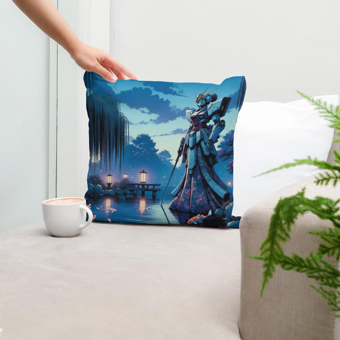 Mecha Geisha at Dusk Cotton Cushion