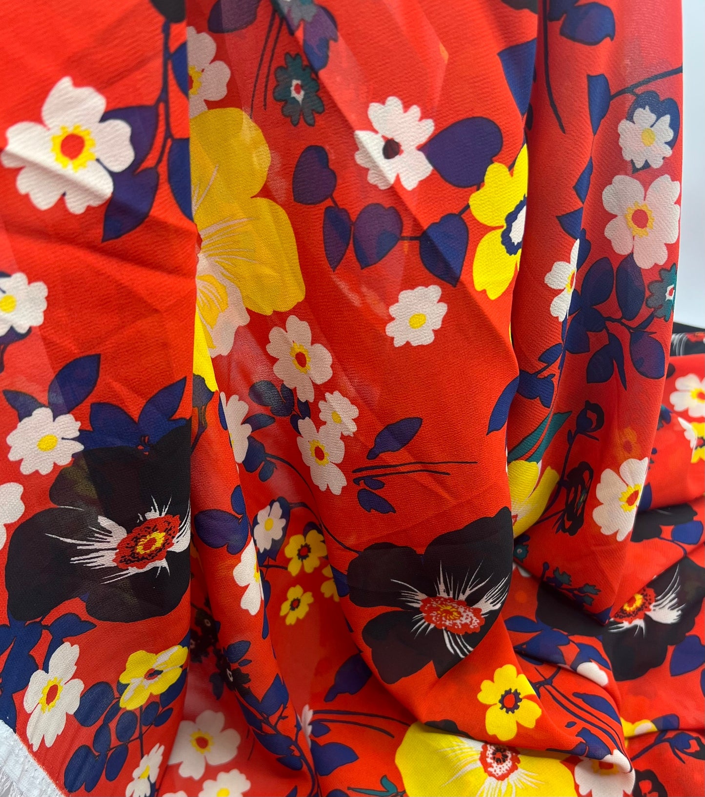 Red Floral Printed Chiffon Dress Fabric