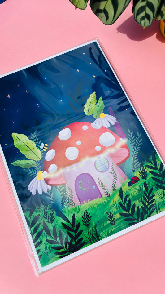 Whimsical Toadstool Art Print- Fairycore Wall Art: Multiple Sizes Available