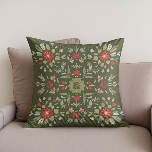 Olive Blossom Cotton Cushion