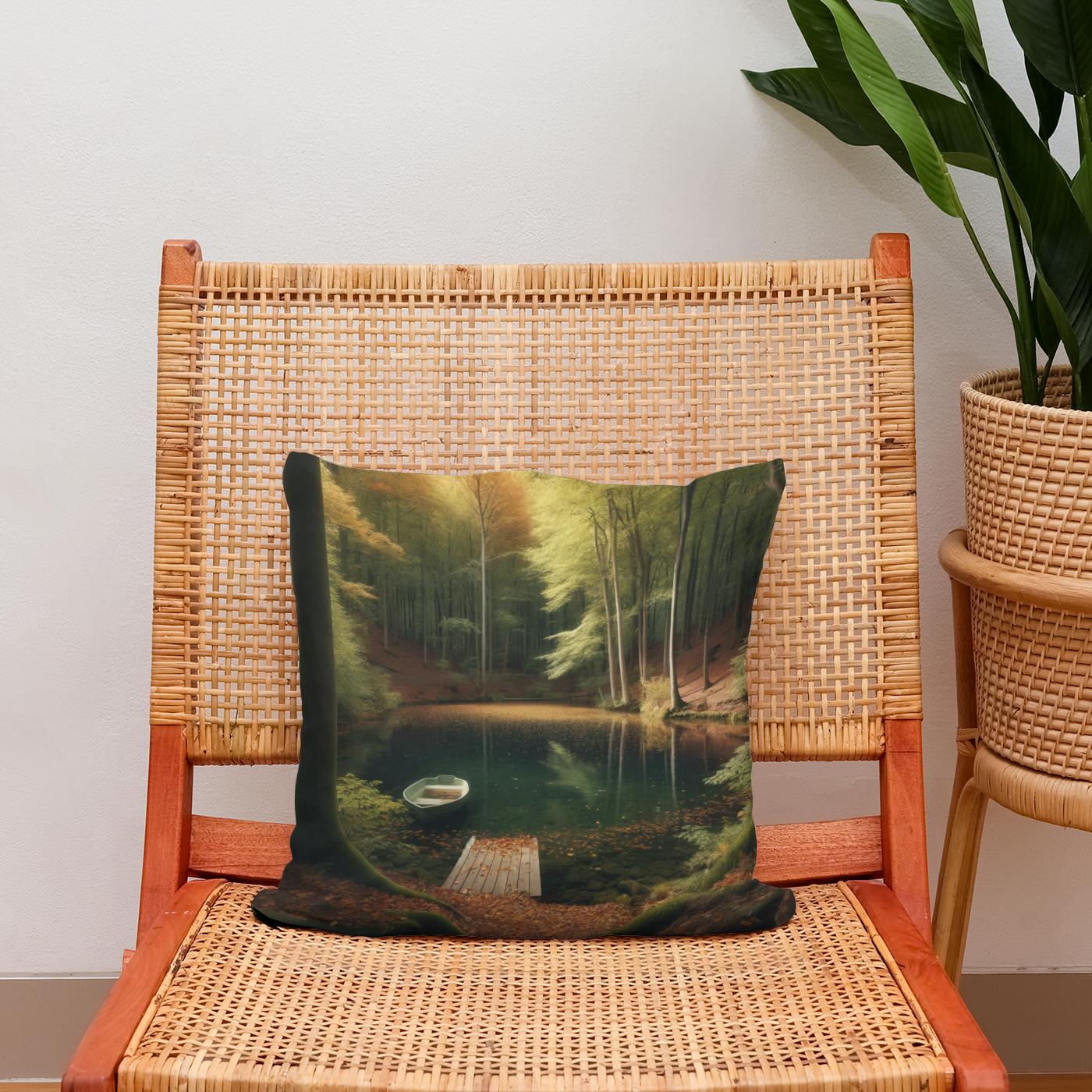 Autumn Pond Solitude Cotton Cushion