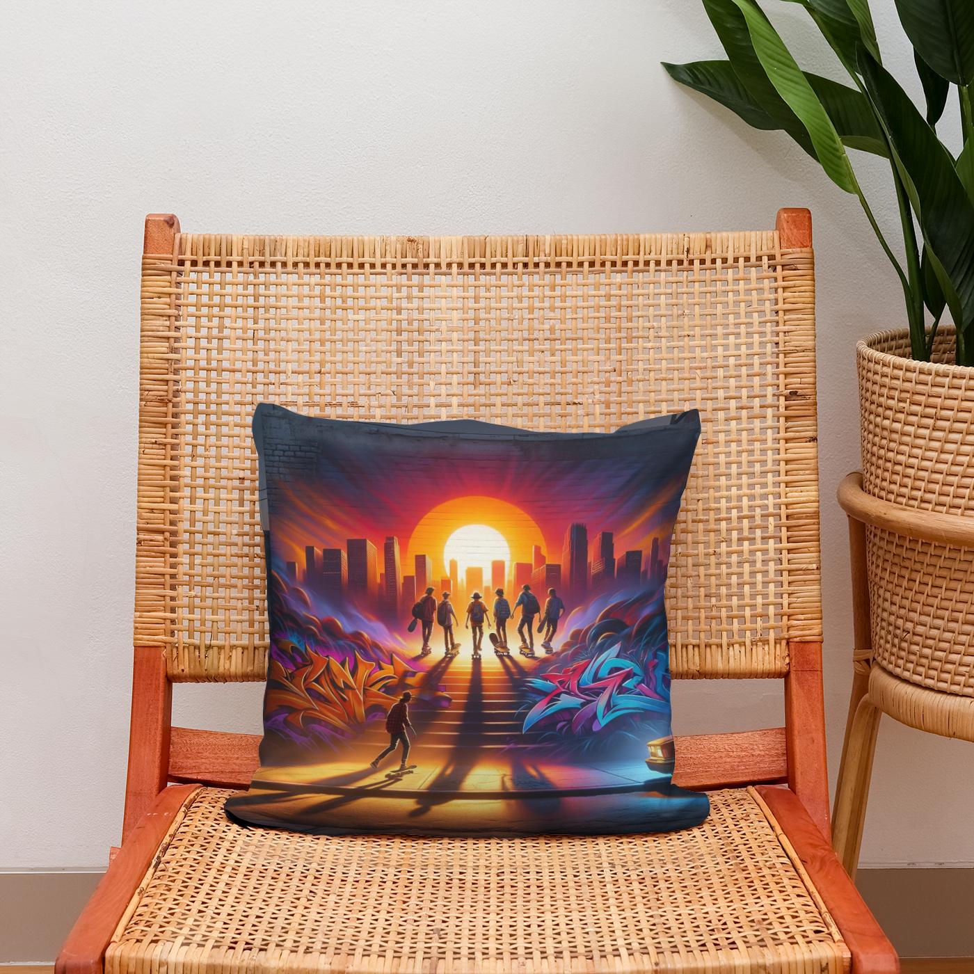 Sunset Skate Session Cotton Cushion