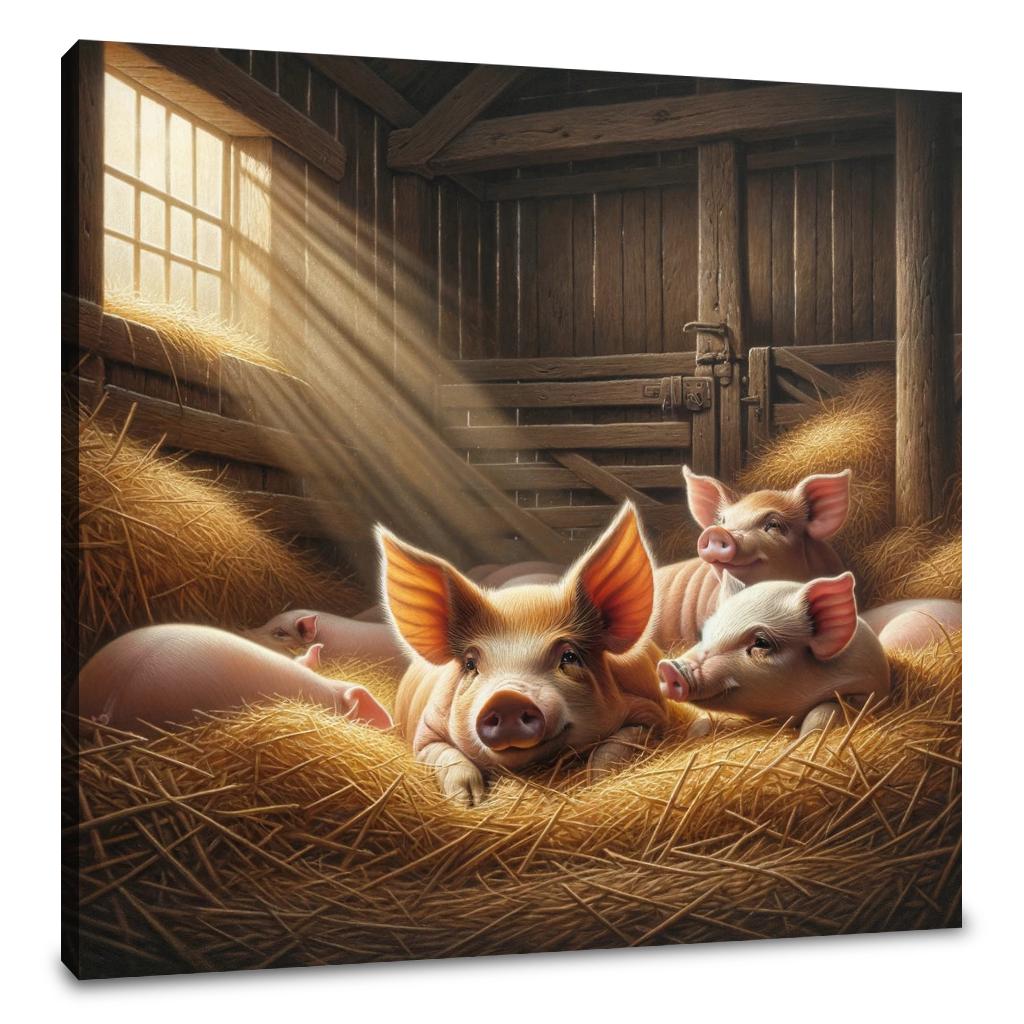 Cozy Barn Pigs Canvas