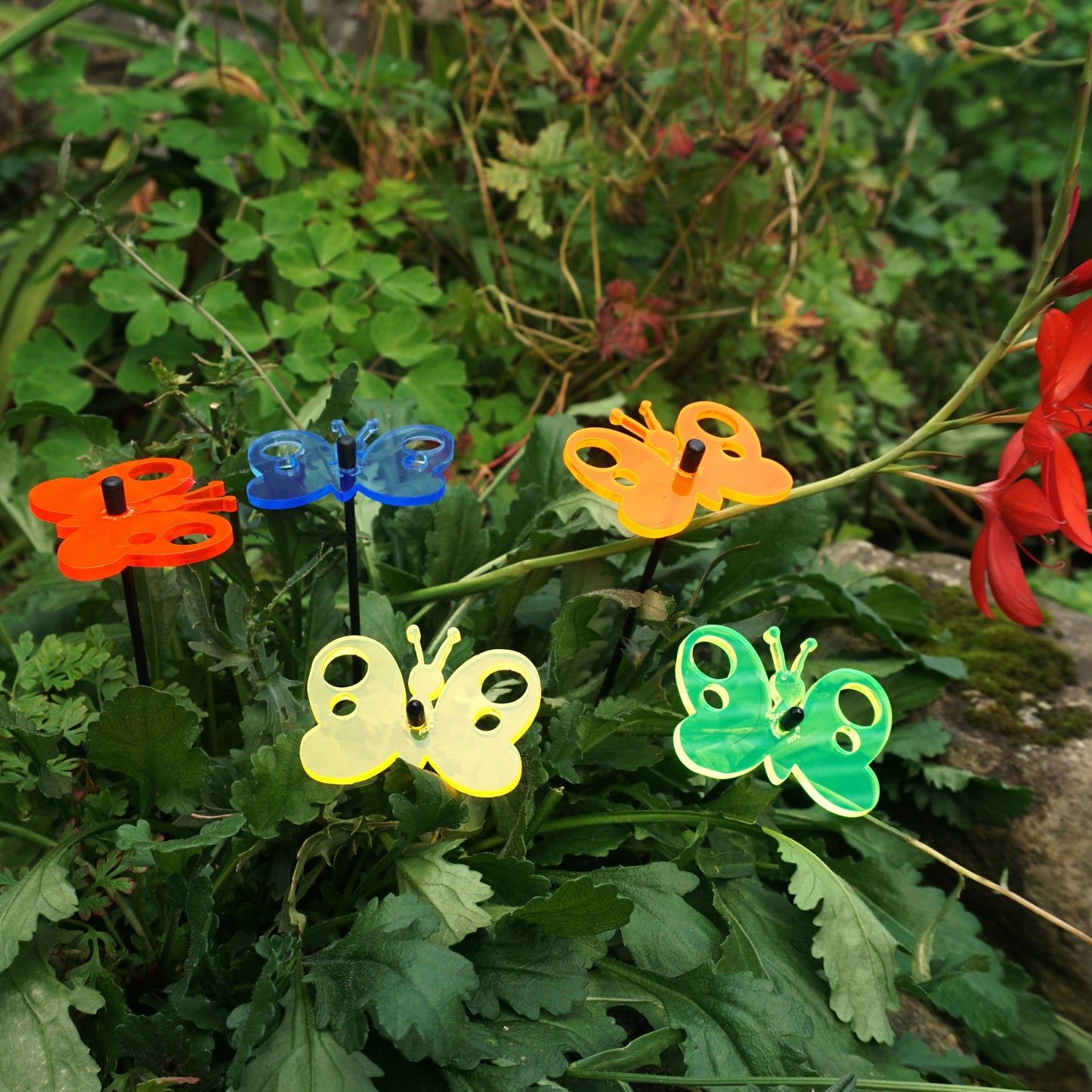 Small Garden Décor Ornaments Set of 5 'Peacock Butterfly'