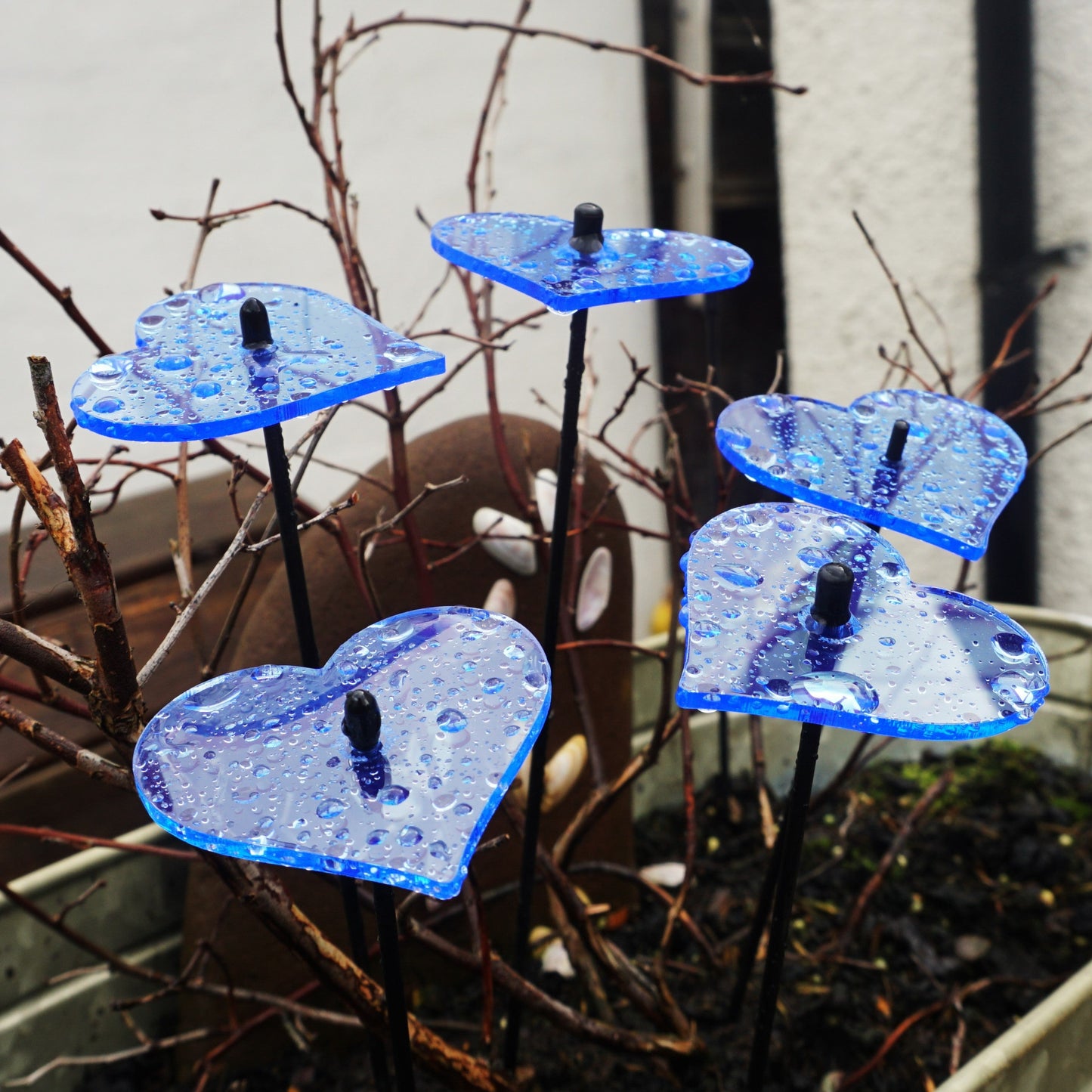 Small Garden Décor Ornaments Set of 5 'Hearts'