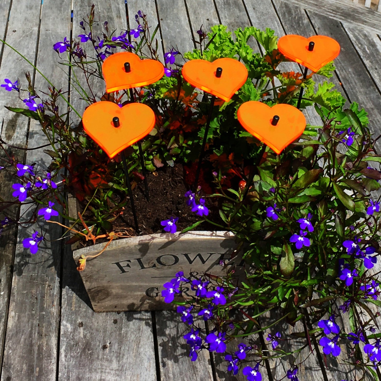 Small Garden Décor Ornaments Set of 5 'Hearts'