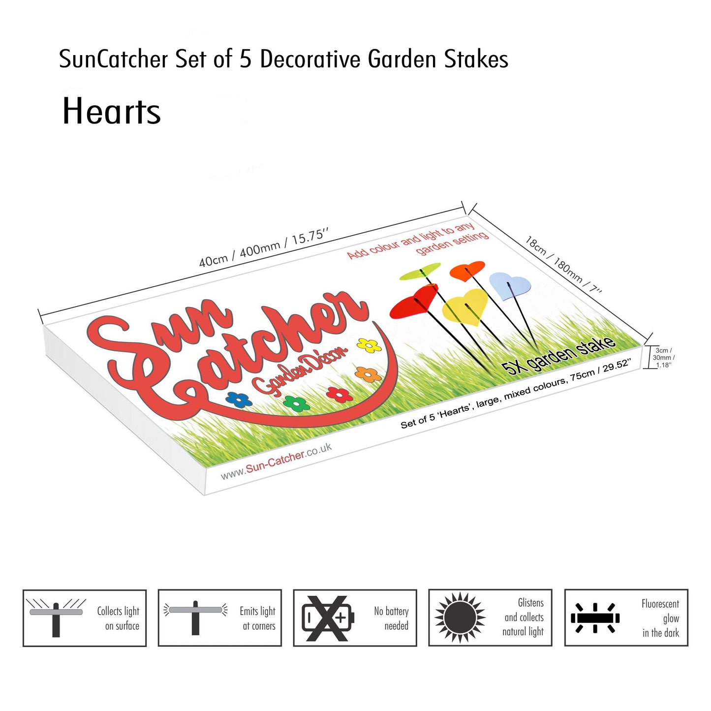 Large Garden Décor Ornaments Set of 5 'Hearts'