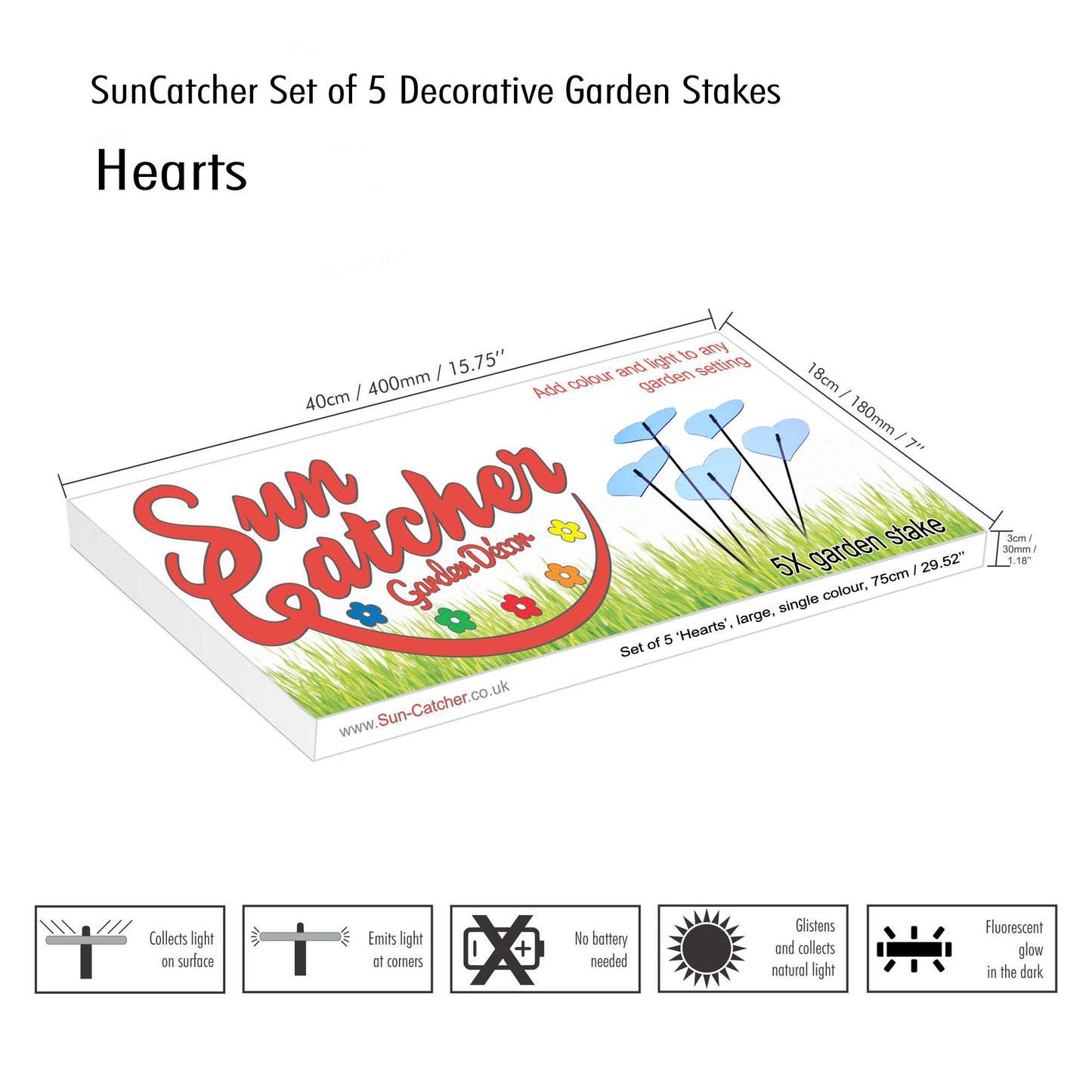 Large Garden Décor Ornaments Set of 5 'Hearts'