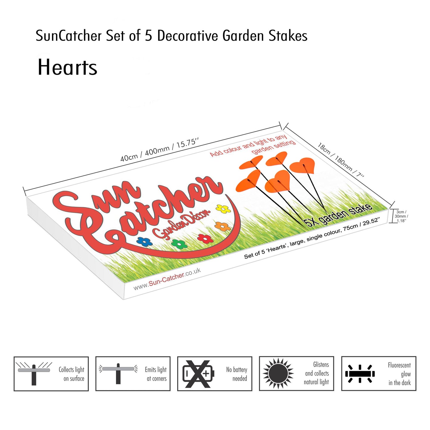 Large Garden Décor Ornaments Set of 5 'Hearts'