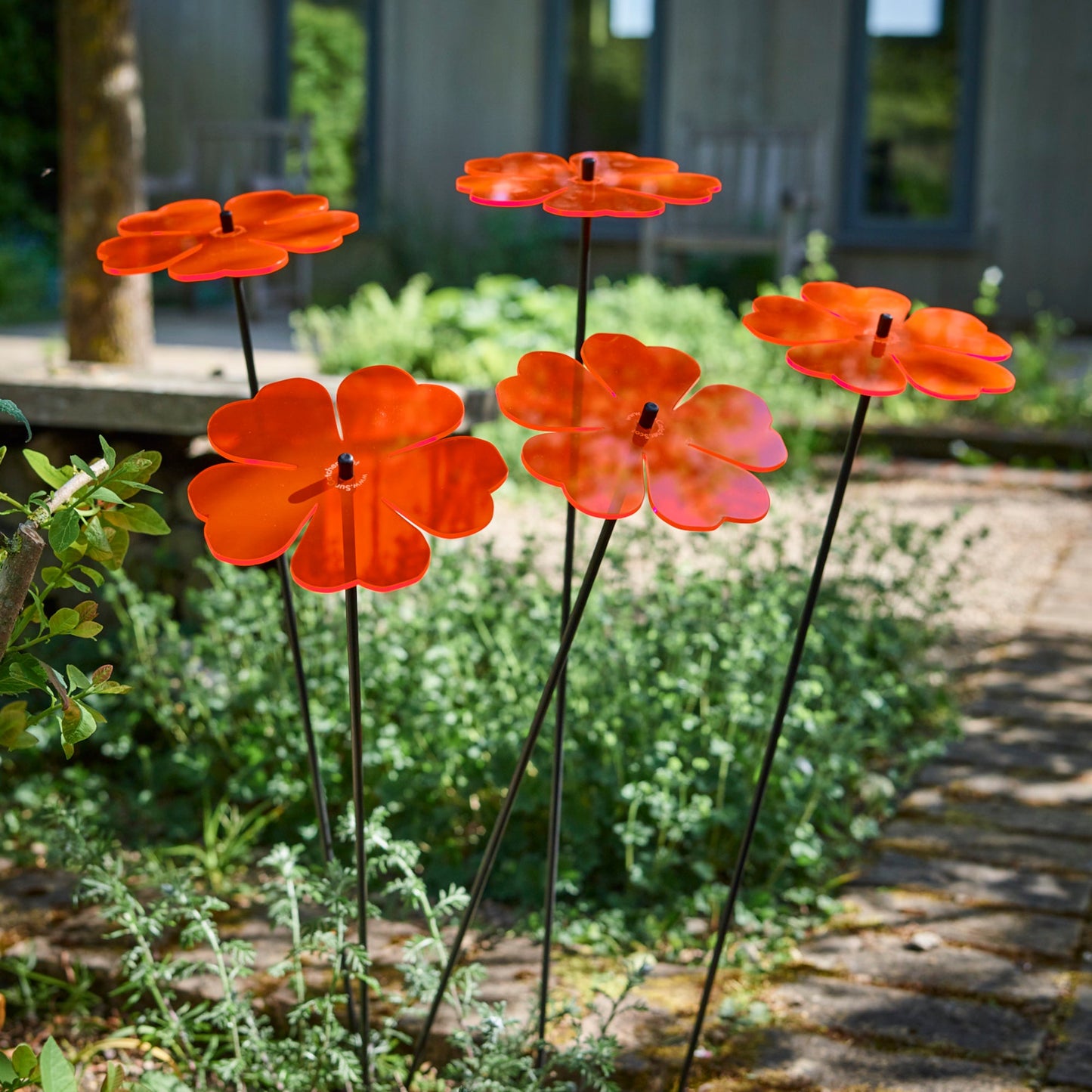Large Garden Décor Ornaments Set of 5 'Double Blossoms'