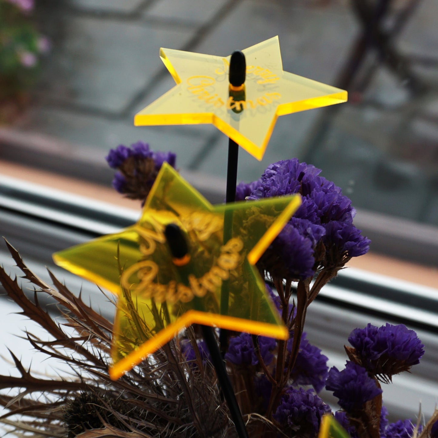 Small Set of 5 Shining Stars with Merry Christmas Message